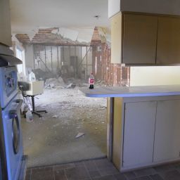 Damaged interior of a home under renovation.